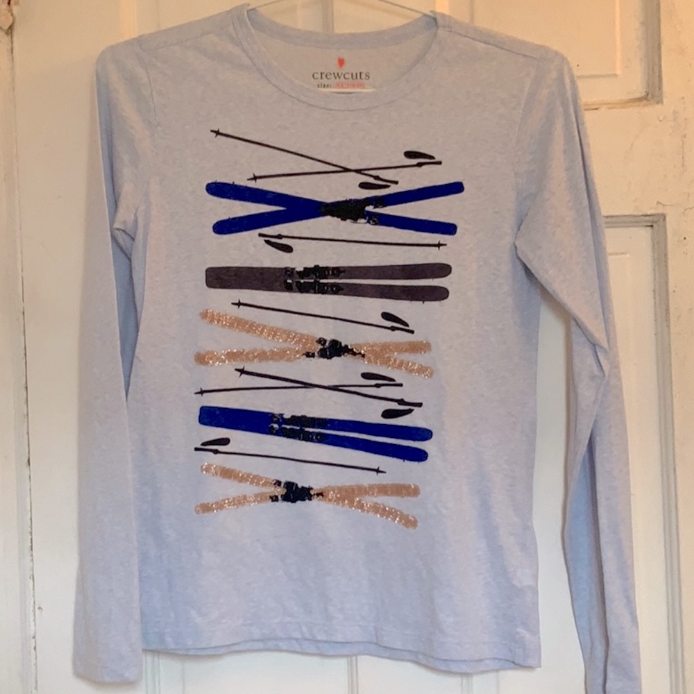 Crewcuts Kids blue skis graphic top in size xl 12-14